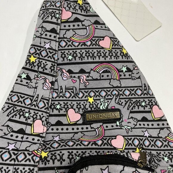 Unionbay Crossbody Sling Shoulder Backpack Bag Gray Unicorns Rainbows‎ Hearts - Picture 5 of 9